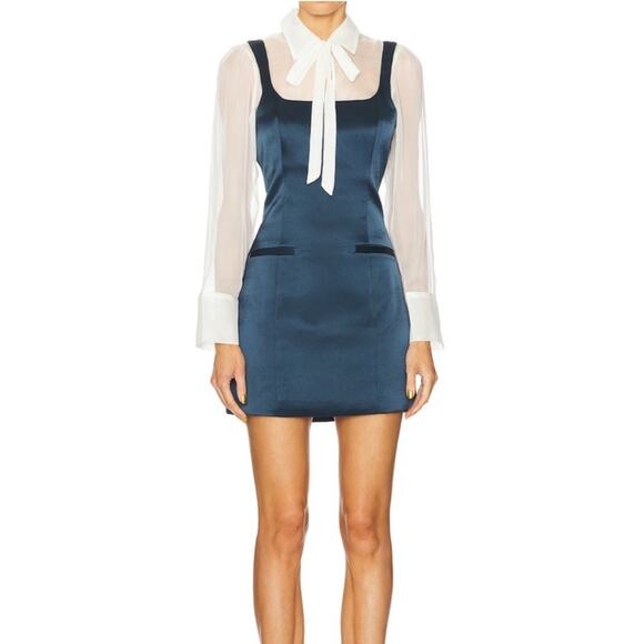 cinq a sept Dresses & Skirts - Cinq A Sept - Naia Tie-Neck Satin Long-Sleeve Mini Dress size 4